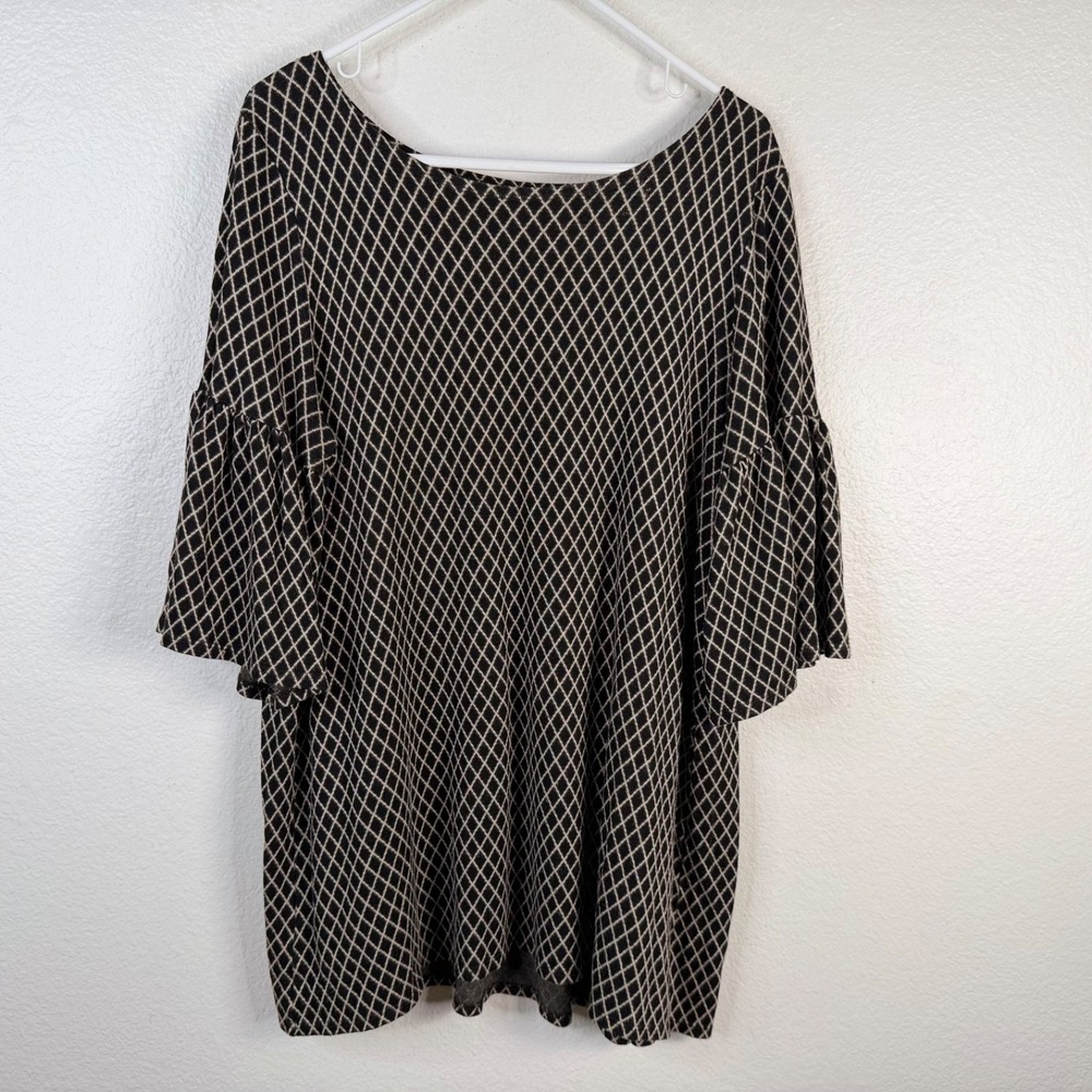 Bryn Walker Women's Diego Diamond Print Tunic Top Sz S Bell Sleeve Career
